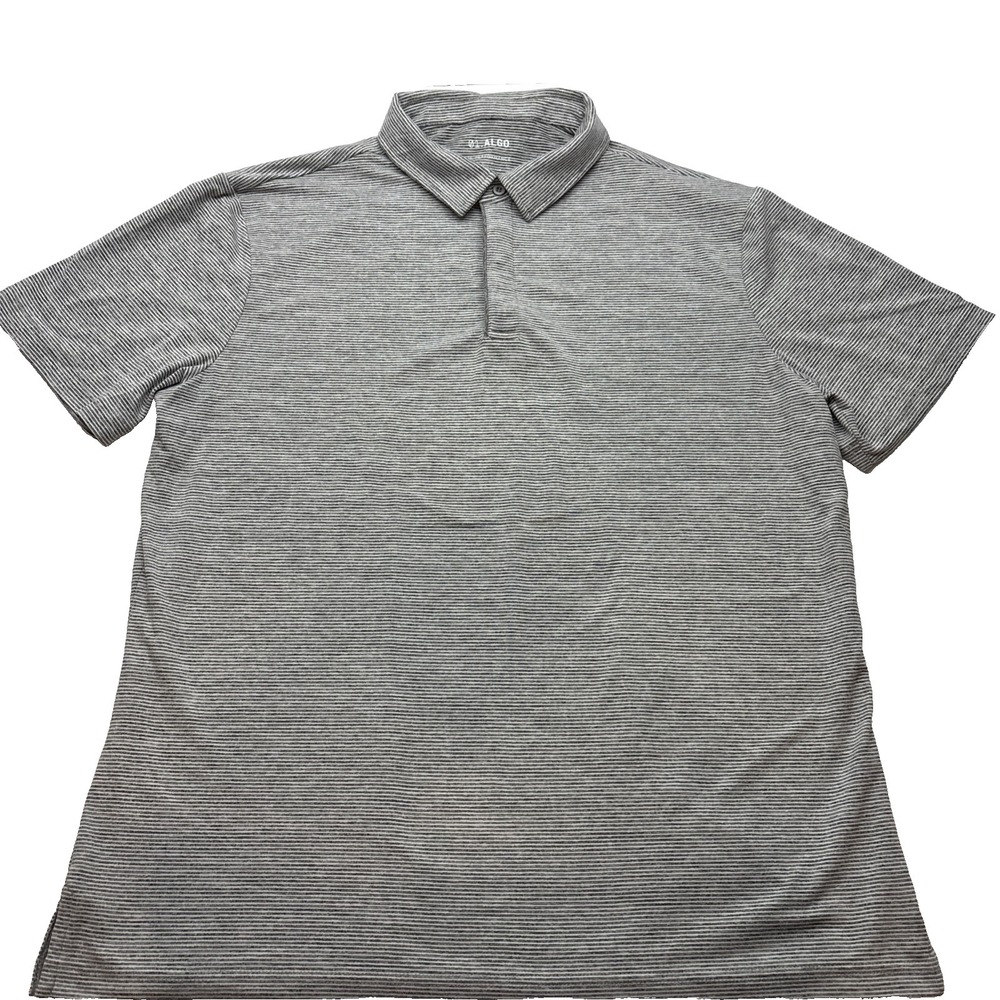 01.Algo Performance Striped Short Sleeve Polo Shirt Men's Large‎ Gray